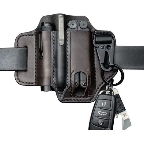 EASYCOMFORT Gaine en cuir pour organiseur - Boucle de ceinture - Porte-outils multifonction en cuir avec porte-clé pour ceinture et lampe de poche (1/5)