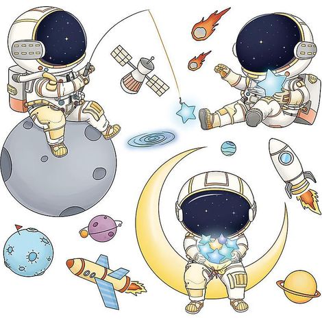Astronauten-Wandtattoo, Weltraumplaneten-Wandaufkleber, Raketen-Astronauten-Wandtattoo, Leinwand-Wanddekoration für Kinderzimmer, Babyzimmer (1/5)