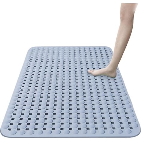 Tapis de douche rectangulaire antidérapant à ventouses, séchage rapide, picots ronds en relief, douceur au toucher, 36 x 69 cm, Bleu (1/4)