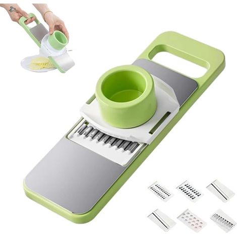 Affettatrice per verdure 6 in 1: elettrodomestico da cucina multifunzionale con lame in acciaio inossidabile per affettare, grattugiare, tagliare a julienne e affettare la frutta. (1/5)