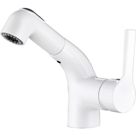 Mitigeur évier et lavabo extractible, robinet salle de bain cuisine à levier unique 2 fonctions en laiton, mélangeur eau chaude froide moderne (1/3)
