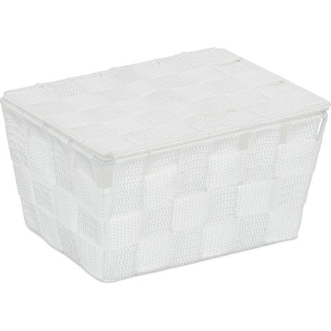 Cestino portaoggetti con coperchio piccola scatola decorativa 10,5 x 19,5 x 14,5 cm in plastica beige 130009487