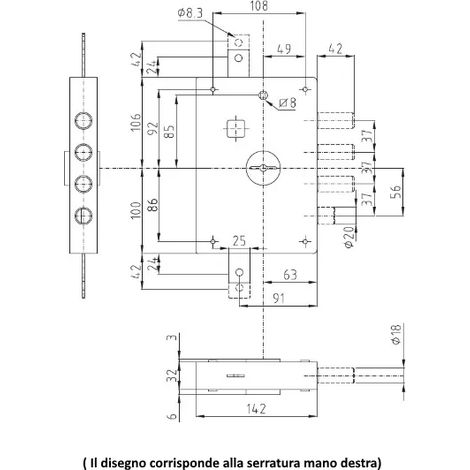 SERRATURA DIERRE 6142 ENTRATA 60 mm SINISTRA 3 CATENACCI + 1/2 GIRO (1/2)