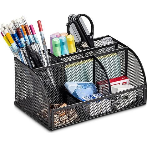 Schreibtisch-Organizerbox aus Netzgewebe mit Stifthalter, 7 Fächer, schwarz (1/5)