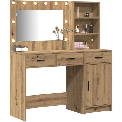 Ensemble Coiffeuse 2 Pièces, Meuble de Toilette avec Miroir et Tabouret, Table de Maquillage Moderne en Bois, Couleur Marron, 78,5 x 41 x 135 cm (1/5)