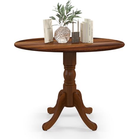 Costway – Table à manger ronde 100 cm pour 4 personnes – Bois de caoutchouc massif – Piédestal élégant – Patins réglables pour stabilité (1/5)