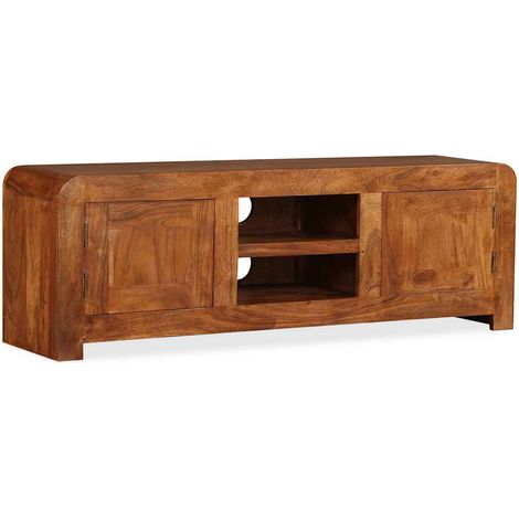 Meuble TV Salon en Bois d'Acacia Massif Finition Miel Buffet HiFi Marron 120 x 30 x 40 cm (1/5)