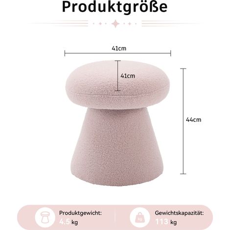 066-Taburete giratorio moderno para sala de estar y dormitorio, taburete tapizado en tela Teddy con forma de hongo y rotación de 360°, cómodo taburete pequeño para tocador para adultos y niños, color (1/5)