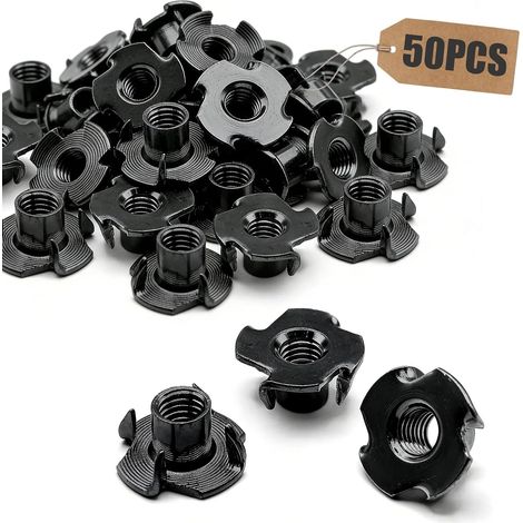 Lot de 50 écrous à frapper M5 x 8 mm - Noir - 4 griffes - Insert fileté (1/5)