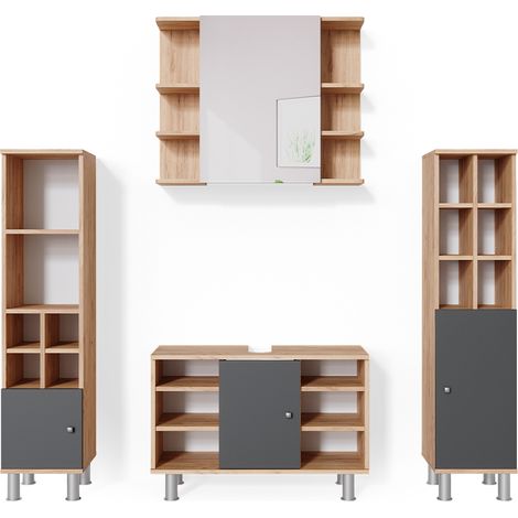 Badmöbel-Set Fynn, Goldkraft Eiche, 4 Teile, mit Midischränke, Vicco