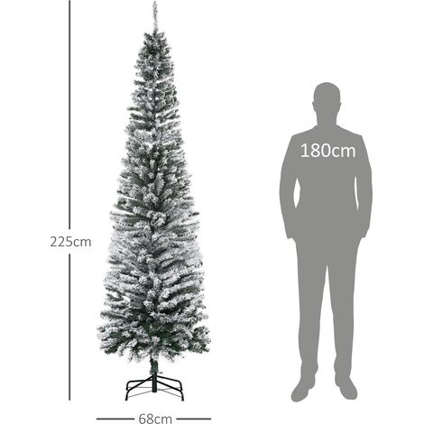 Sapin de Noël artificiel de 225 cm, sapin crayon enneigé, 738 pointes pour une utilisation en intérieur (1/5)