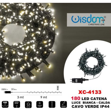 Trade Shop - 180-luces Led Luciérnaga Cadena De Luces Blanco + Verde Cálido Cable Ip44 Xc-4133 -