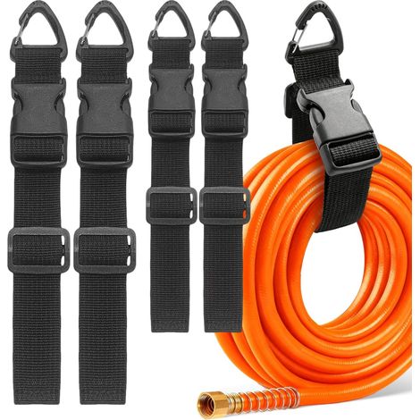 4 Attache Cable Réglable Largeur 3.8 cm pour Câbles de Rallonge (45/65 cm)  Sangles avec Mousqueton et Boucle, Noir Attache Tuyau Arrosage, pour Rangement Garage Rallonges Électriques et Câbles (1/5)