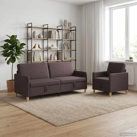vidaXL Canapé avec rangement 2 pcs Marron foncé Polyester (1/5)
