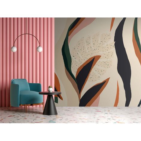 Papier peint motif végétal stylisé - Mélange de couleurs modernes - 150 x 105 cm (1/4)