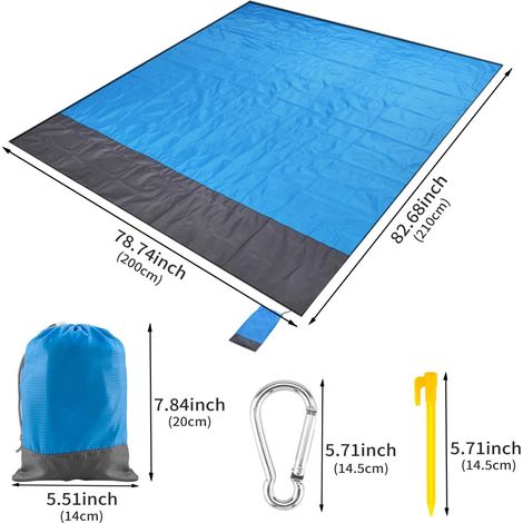 Stranddecke, Picknickdecke, wasserdicht und sandabweisend, leicht, 79 x 83 Zoll, faltbar, tragbar, extra groß, Campingmatte, geeignet für den Außenbereich, Garten, Park.