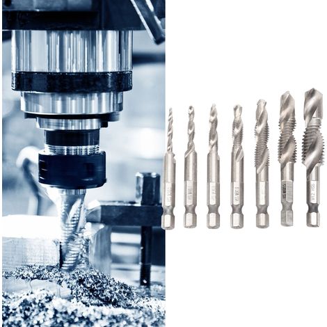 Set mit 7 metrischen 1/4"-Sechskant-Bohrern und -Gewindebohrern, silberfarben (1/5)