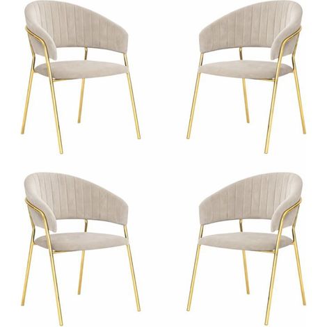 Sedie da sala da pranzo set da 4 Aurelia con schienale in velluto grigio tortora (1/5)