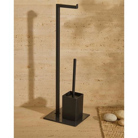 Exagonshop Piantana portarotolo e portascopino nero con base in