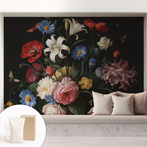 Tapete Vliestapete mit Kleber - modernes Design - Wohnungsdeko - geruchslos - langlebig Blumen mit Insekten 208x146 cm (1/5)