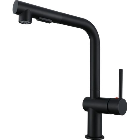 AICA L-förmiger Küchenhahn Ausziehbarer Brause Messingkern 2 Strahlarten Hochbogen Wasserhahn Küche Mischbatterie Schwarz Matt (1/5)