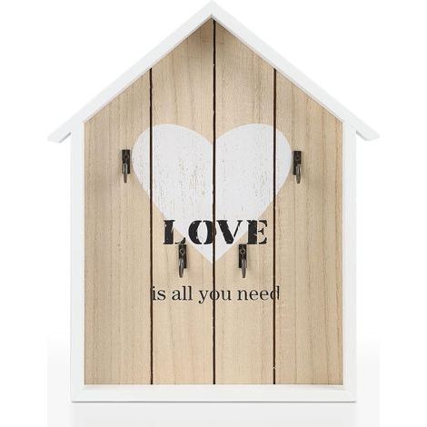 Boîte à clés en Bois. 29.5 21.5 3.5cm. Armoire à Clés Murale Décorative. Porte Clé Mural avec 6 Crochets pour Maison. Blanc. Love Modèle (1/5)