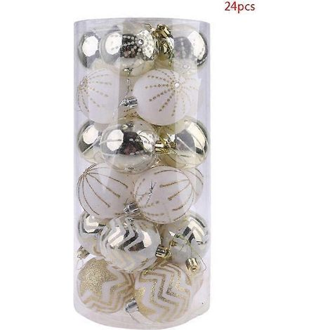 24 boules décoratives de Noël blanches et dorées assorties pour sapin, à suspendre pour les fêtes de Noël 40JA (1/5)