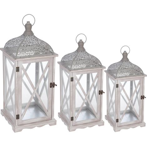 Set di 3 lanterne Iside in legno naturale - Atmosphera créateur d'intérieur