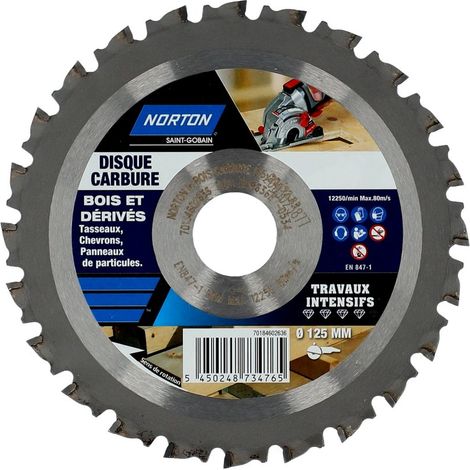 Disque carbure Norton multi-matériaux Ø 125 x 22,23 mm - Nombre de segment 24
