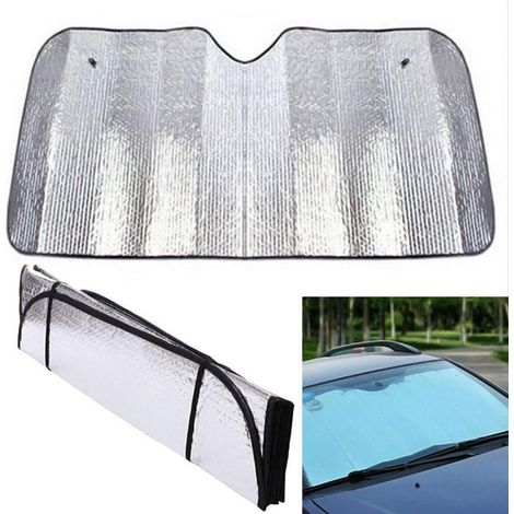 TRADE SHOP - Parasole Parabrezza Metallico Per Auto Con Ventose Cruscotto Sole Caldo 130x60 -