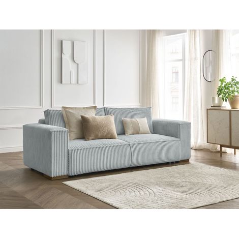 BOBOCHIC - Canapé droit convertible coffre CHELSEA gros côtelé doux Gris clair (1/5)