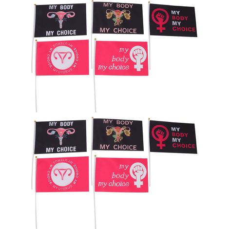 Set aus 10 Protestfahnen für Frauenrechte, aus Polyester, mit Stangen zur Dekoration von Garten und Hof (Typ B). (1/5)