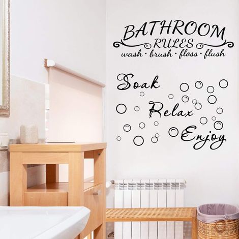 2 pièces salle de bain stickers muraux autocollant vinyle citation disant mur Art décor pour la maison salle de bain (noir) (1/4)