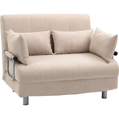 Divano Letto 2 Posti 3 in 1 Convertibile in Poltrona Reclinabile e 4 Cuscini, 102x82x81 cm, Beige