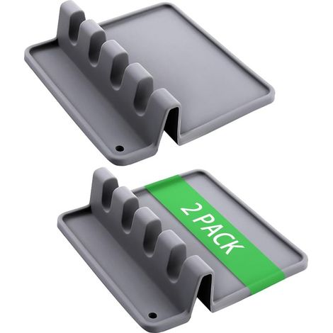 Lot de deux repose cuillères en silicone avec support anti eclaboussures pour plaque de cuisson resistant a la chaleur et lavable (1/5)