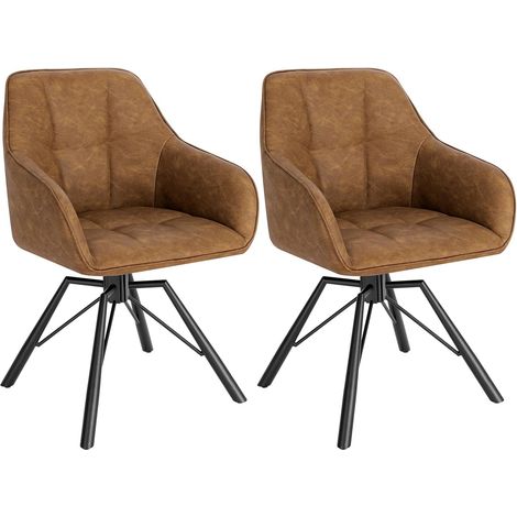 WOLTU 2x Dining Chairs Vintage Faux Leather Seat Metal Legs Kitchen Chair Home Office Light Brown (1/5)