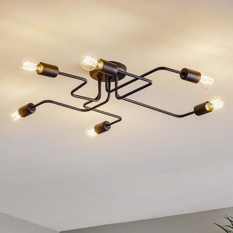 [GEBRAUCHT] B-Ware Deckenlampe Tube 6-flammig dimmbar E27 Eisen schwarz 75x70cm stilvolle Leuchte (1/2)