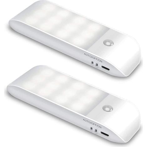 Lot de 2 lampes de nuit LED portables à détecteur de mouvement, rechargeables par USB, avec aimants intégrés. Idéales pour placards, armoires, couloirs et escaliers. (1/3)
