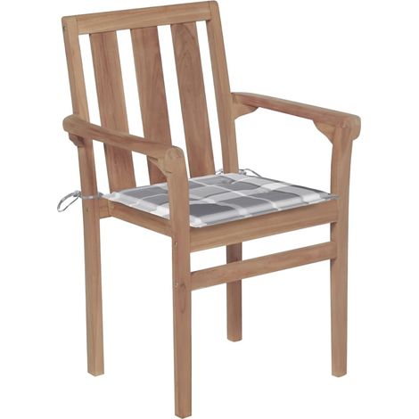 Maison Exclusive - Sedie Giardino 2 pz con Cuscino Grigio a Quadri Massello di Teak