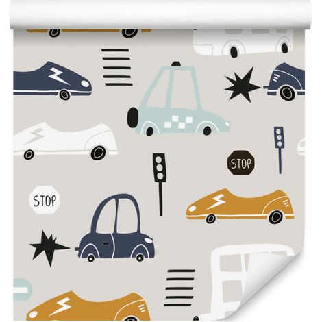 Papel pintado de coches y camiones para salón y dormitorio, 50x1000 cm. (1/5)