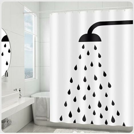 Rideaux de Douche, Rideau de Douche Anti Moisissure Motif Goutte d'eau Rideau Douche 180x180 cm Blanc Noir, (1/5)