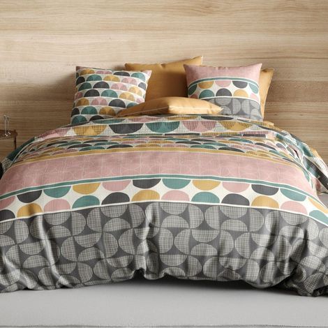 Parure housse de couette 260x240cm + 2 taies motifs multicolores 100% coton - ANTHEOS (1/4)