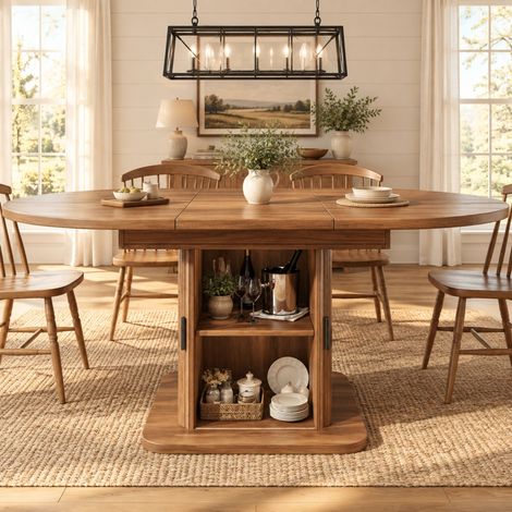 Tavolo da pranzo allungabile 110–149,8 cm con contenitore, MDF, noce/nero HAVRYA (1/5)