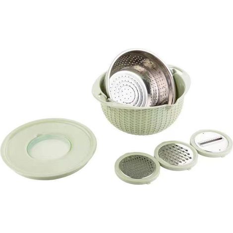Colino 4 in 1 con ciotola per mescolare, set multifunzionale per grattugiare carote, verdure e frutta. Colini da cucina in acciaio inox. (1/5)