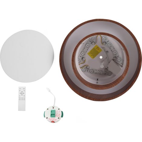 Plafonnier LED rond encastré, aspect bois de noyer, avec télécommande et 3 couleurs changeantes, idéal pour salle à manger, salon et chambre à coucher. 40 cm / 15,7 pouces. (1/5)