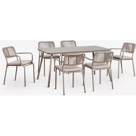 Set da tavolo rettangolare 160x90 cm e 6 sedie da pranzo impilabili in corda intrecciata Arhiza SKLUM             (1/5)