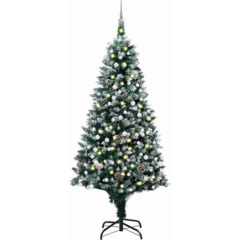 vidaXL Künstlicher Weihnachtsbaum mit LEDs Kugeln Zapfen 240 cm (1/5)