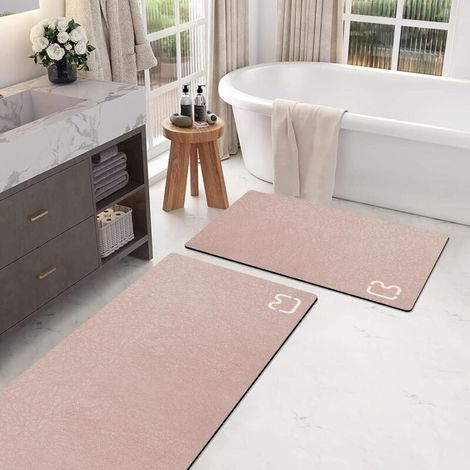 2er-Set Badematten – Saugfähige, schnelltrocknende Kieselgur-Badematten, rutschfest, mit Gummirückseite, dünn und für die Verwendung unter Türrahmen geeignet, 40 x 60 cm + 40 x Crezuo