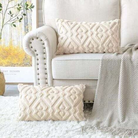 2 Pieces Doux Peluche Laine Courte Velours Décoratif Housses de Coussin Luxe Style pour Canapé Chambre - Modernes Forme de Diamant Beige, 30 x 50 cm (1/5)