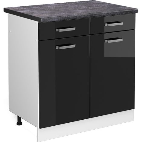 Mobiletto base per cucina R-Line, Nero lucido, 80 cm , PL Antracite, Vicco
